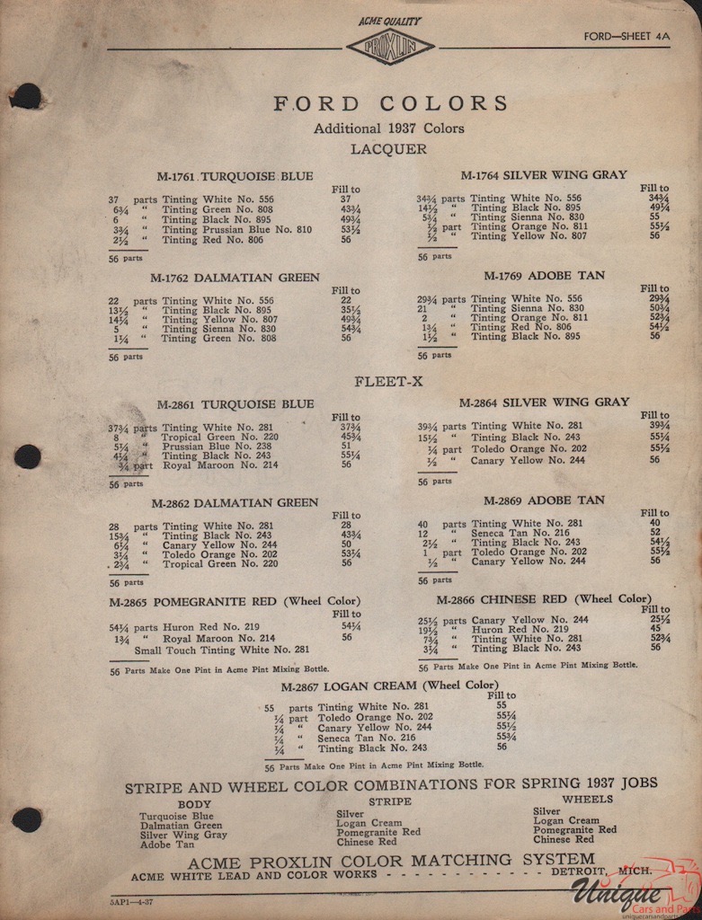 1937 Ford Paint Charts Acme 5